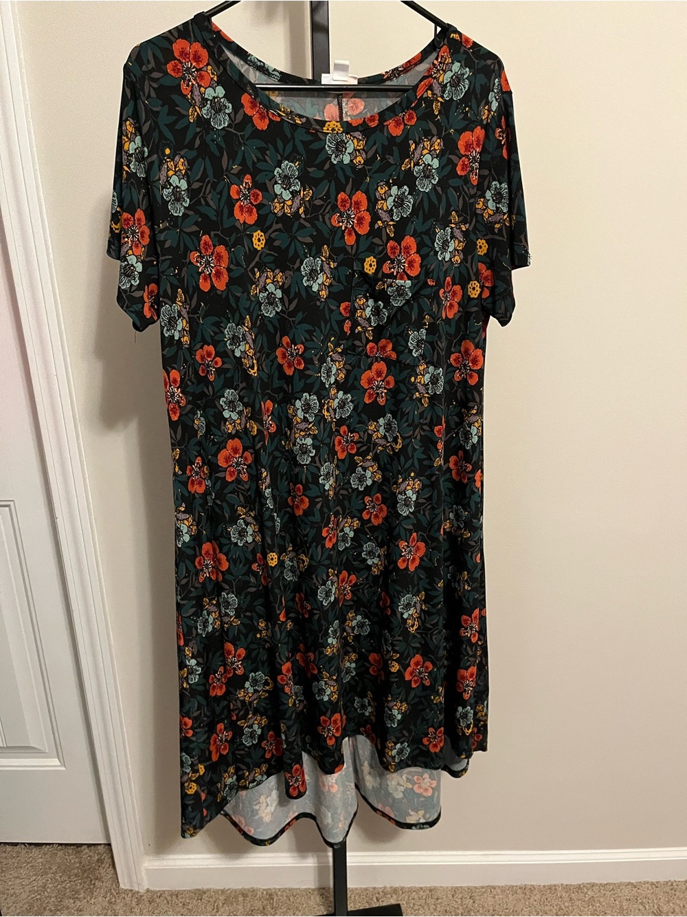LuLaRoe Floral Midi Dress in Black, Orange, Teal